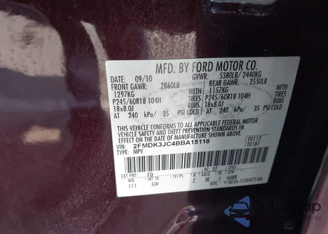 2011 Ford Edge Sel из США, поврежденный, VIN 2FMDK3JC4BBA15118